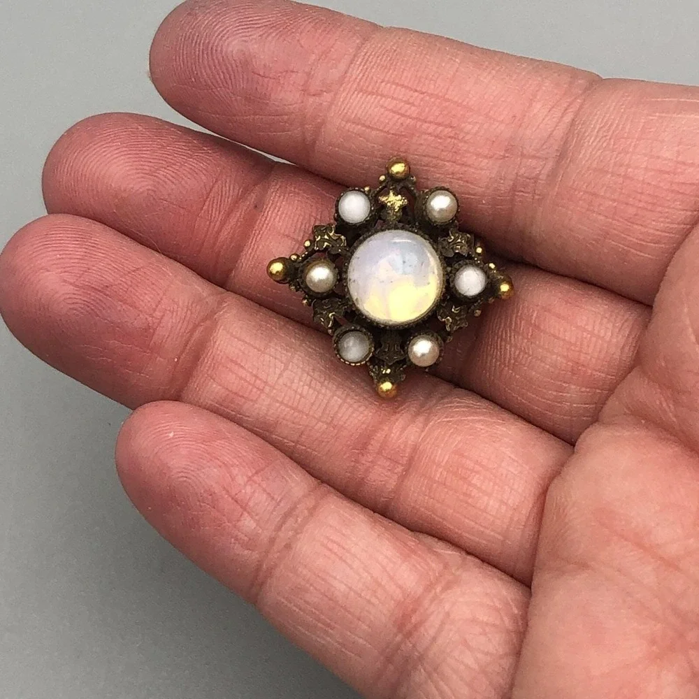 Original by Robert Brooch Faux Pearl Moonstone Sputnic Atomic 1960s